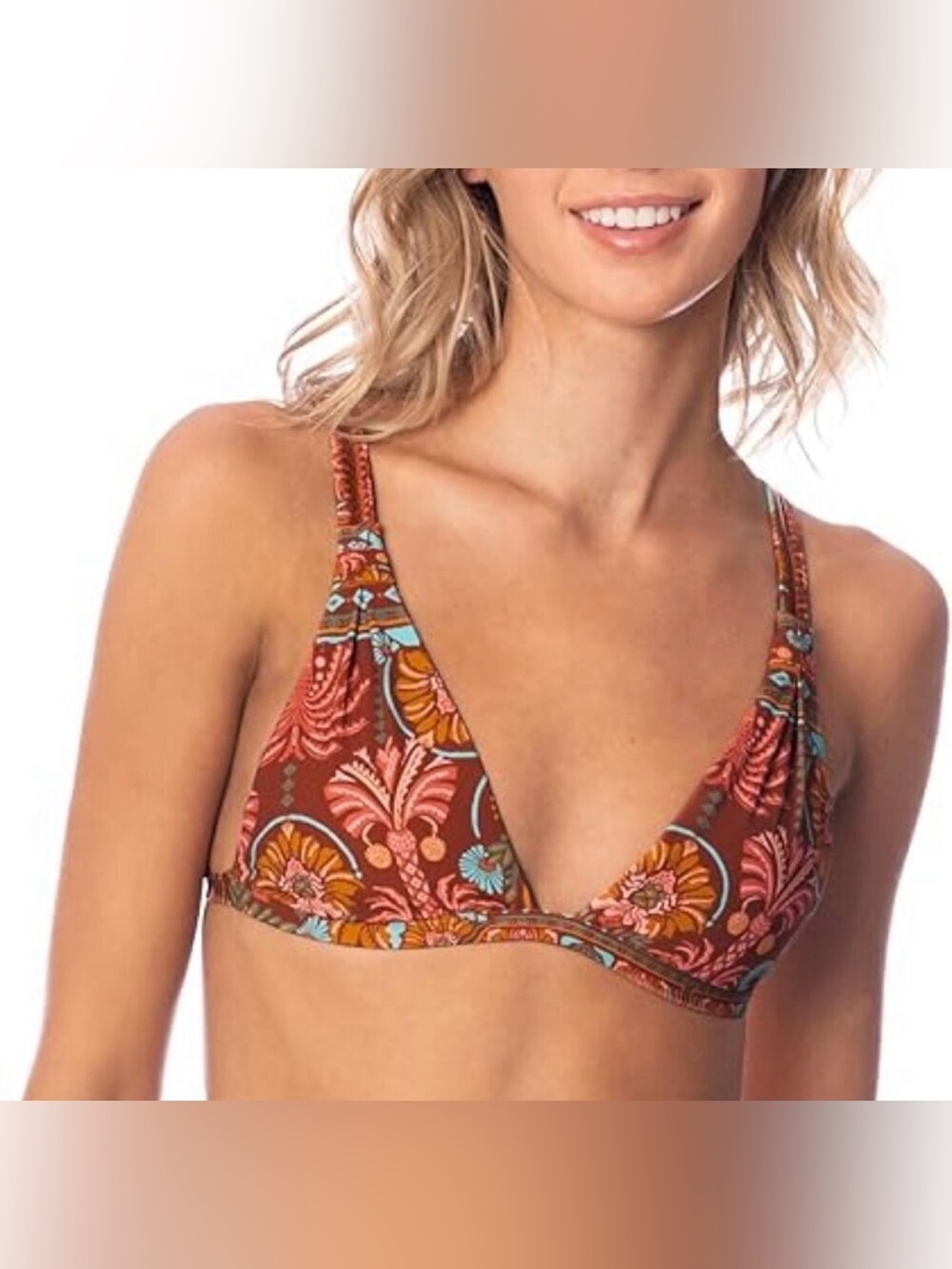 Maaji Amia reversible triangle bikini top floral swim brown blue new Medium